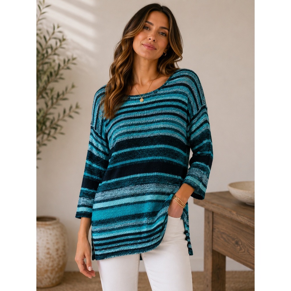 Chico's Blue Teal Textured Knit Tunic Top Chicos 0/ Small